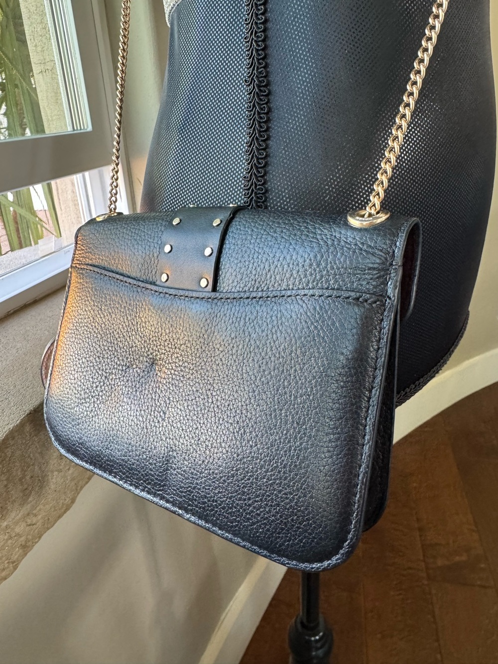 Coach Georgie Crossbody/Xbody Black Pebble/Leather Bag Purse With Rivets - Picture 5 of 16
